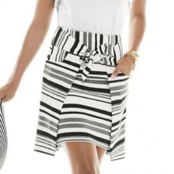 Cabi Gray, Black & White Striped Wrap Skirt